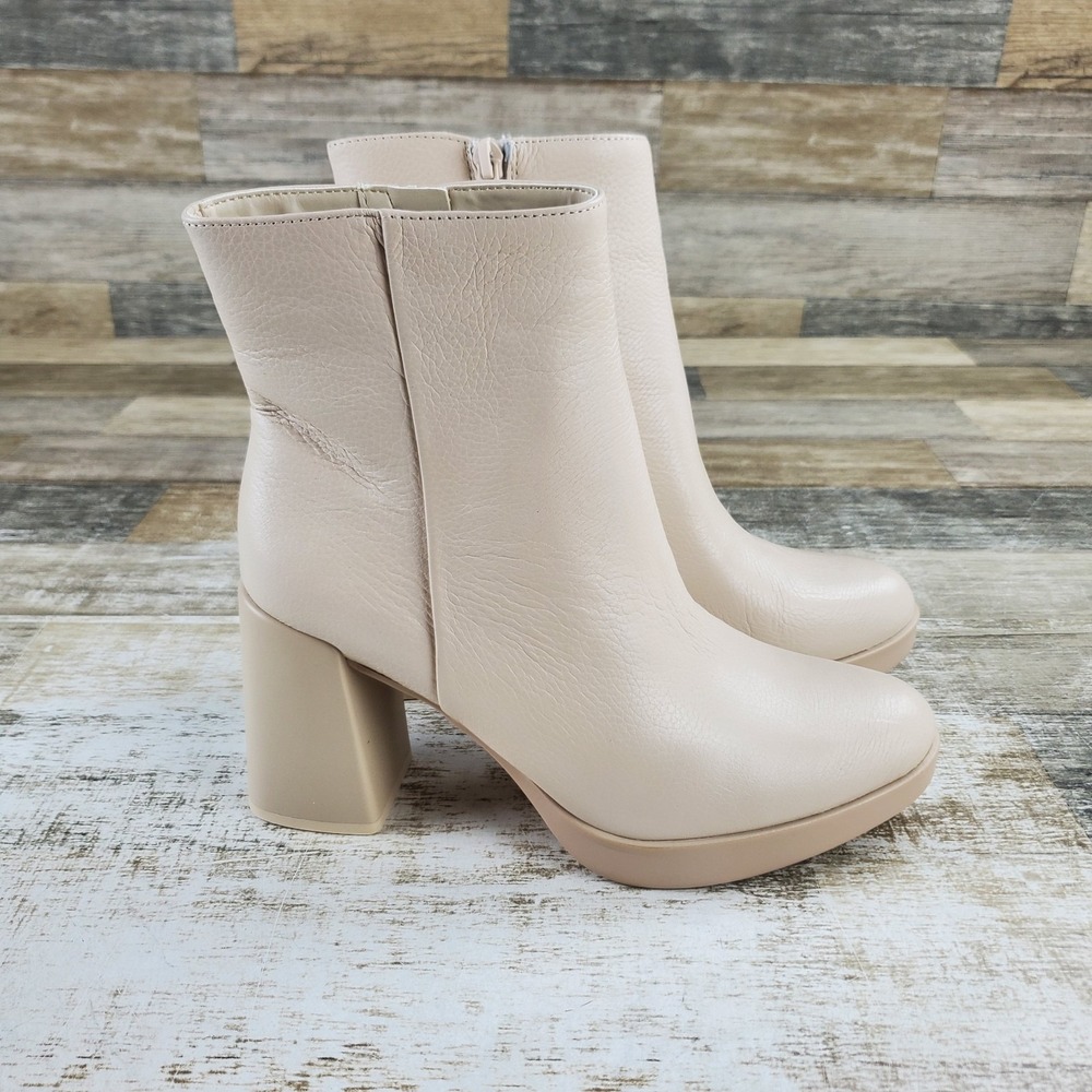 Naturalizer Genn Reach Womens Ankle Bootie Sz 7.5 M Porcelain Leather Block Heel